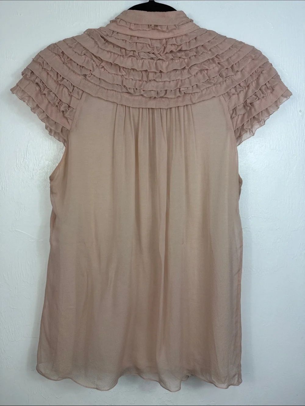 Diane von Furstenberg Silk Ruffle Blouse Pink Button Top Size M - Picture 3 of 8